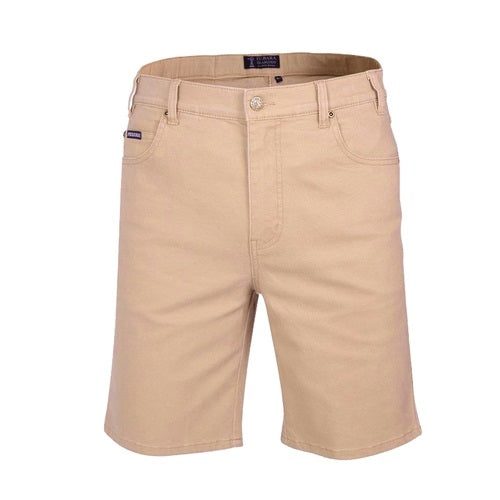 Pilbara RMPC033 Mens Cotton Stretch Jean Short - Wheat - Front View