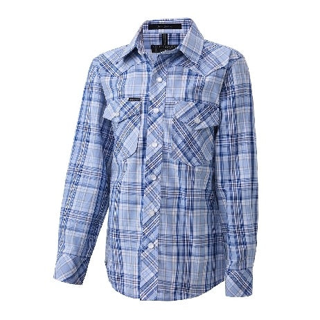 Pilbara RMPW009 Western Mens Snap Button L/S Shirt - Blue/Navy/White - Front View