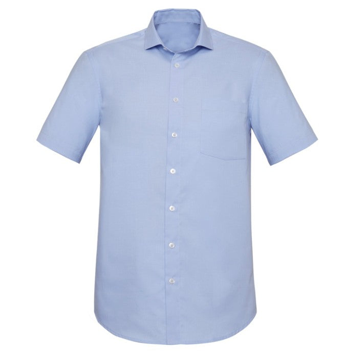 Biz Corporates RS968MS Mens Charlie Classic Fit Short Sleeve Shirt - Blue Chambray - Front View