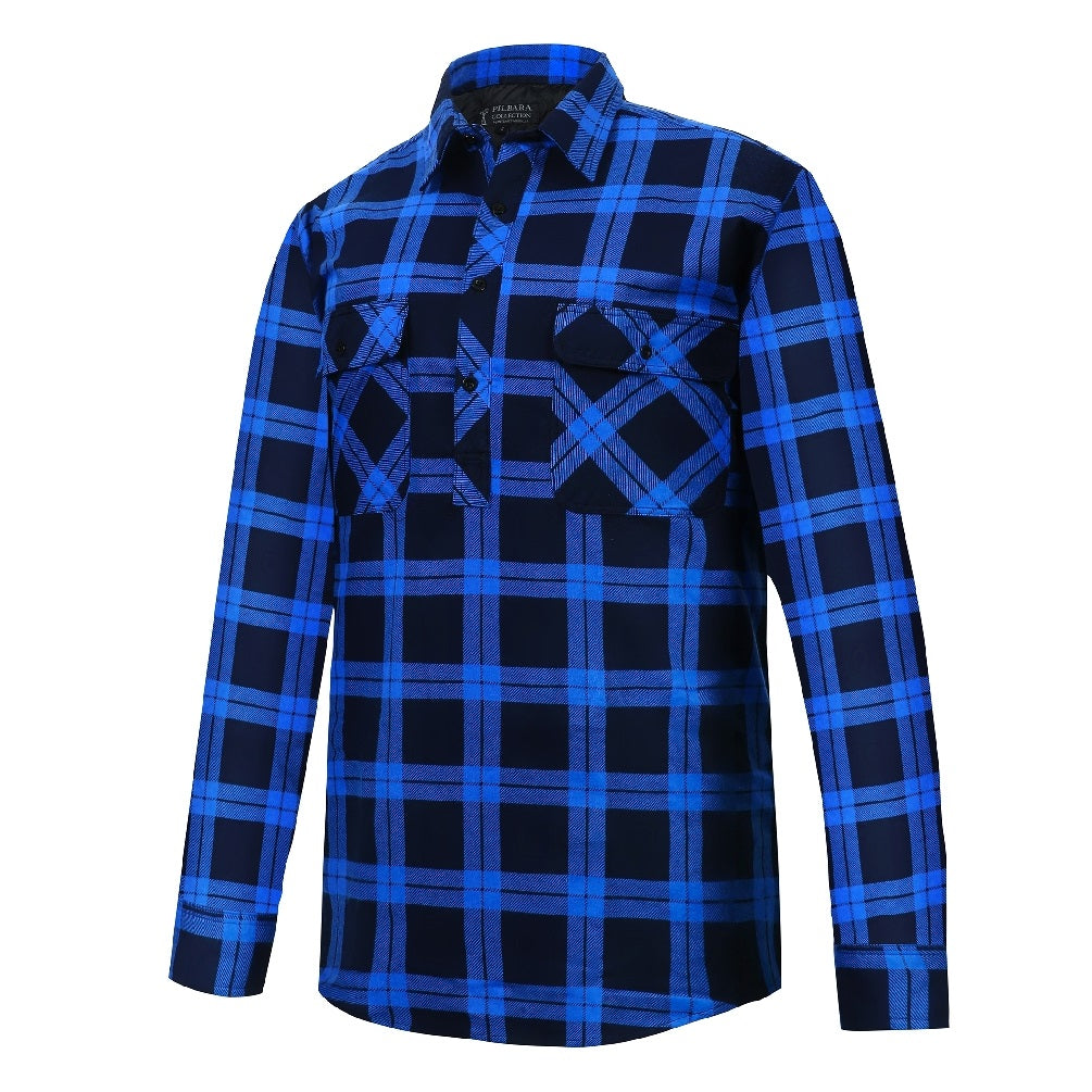 Pilbara RM123SCF Closed Front Flannelette Shirt - Royal/Navy - Front View