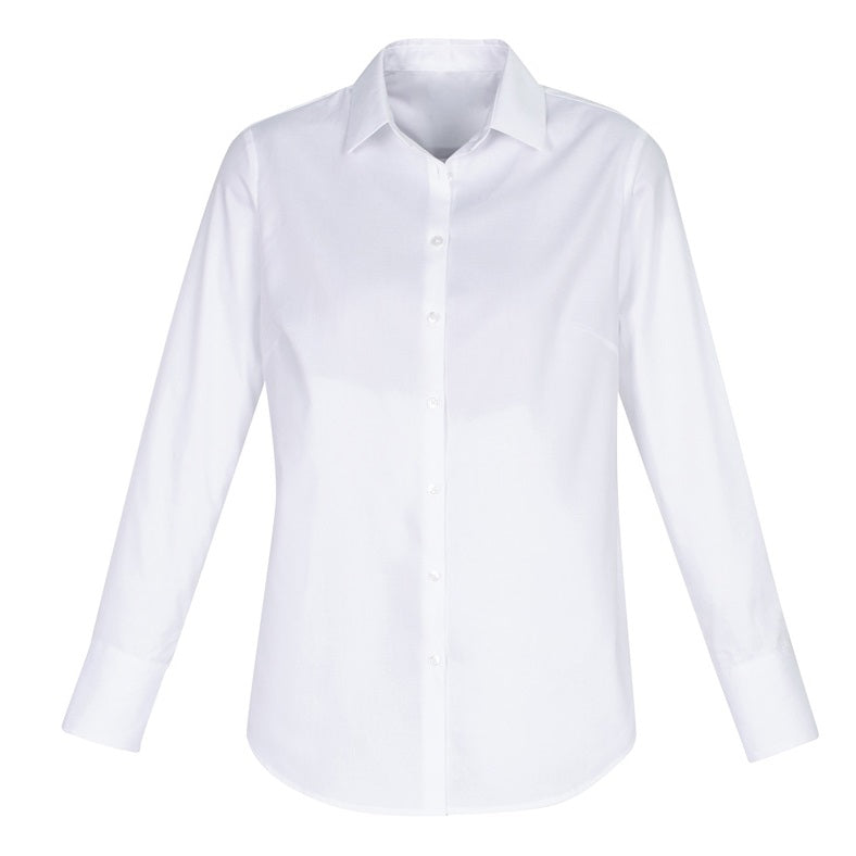 Biz Collection S016LL Ladies Camden Oxford Long Sleeve Shirt - White - Front View