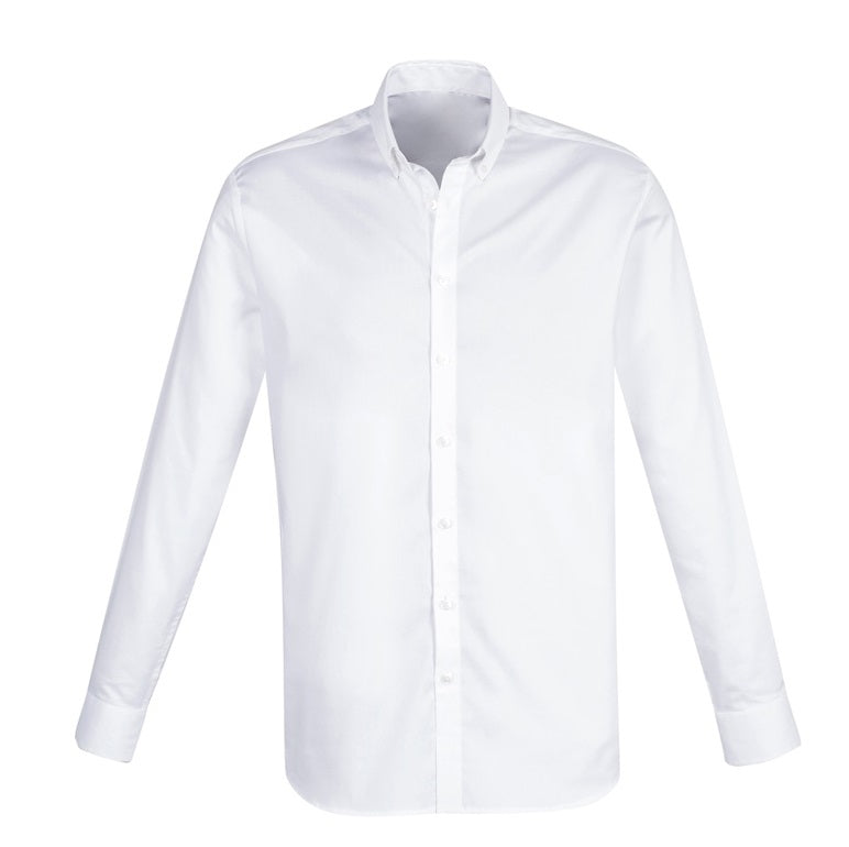 Biz Collection S016ML Mens Camden Oxford Long Sleeve Shirt - White - Front View