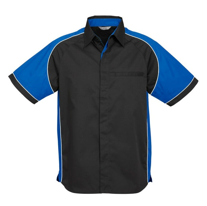 Biz Collection S10112 Mens Nitro Short Sleeve Shirt - Black/Royal - Front View