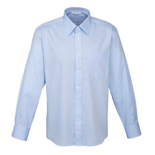 Mens light blue classic corporate business every day long wearing shirt easy iron cuff link cuffs Biz Collection S10210 Mens Luxe Long Sleeve shirt