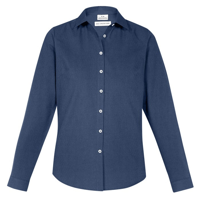 Womens mineral blue Semi fitted silhouette  Back box pleat Biz Collection S127LL Ladies Memphis Shirt