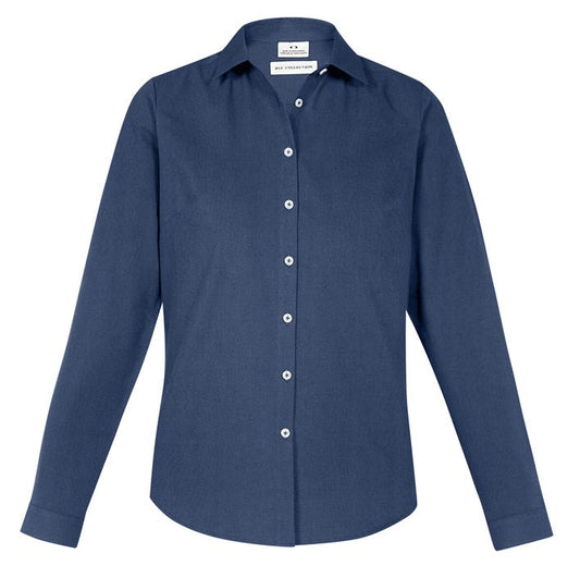 Womens mineral blue Semi fitted silhouette  Back box pleat Biz Collection S127LL Ladies Memphis Shirt