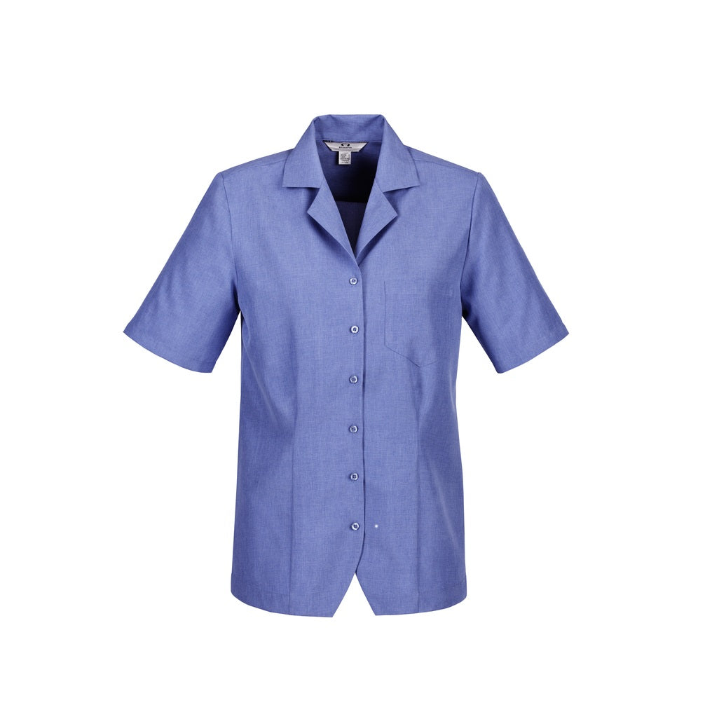 Biz Collection S265LS Oasis Ladies Plain Overblouse - Mid Blue - Back View