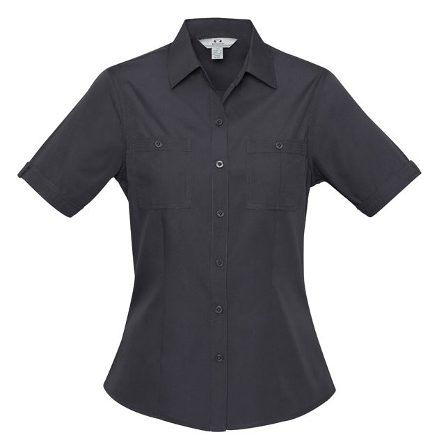 womens charcoal button down hospitality service professional breathable wear out or in UPF protection Biz Collection S306LS Bondi Ladies Short Sleeve Shirt