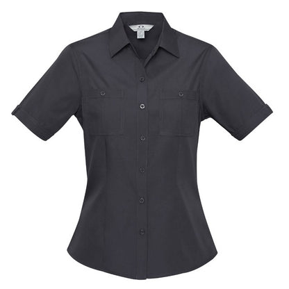 womens charcoal button down hospitality service professional breathable wear out or in UPF protection Biz Collection S306LS Bondi Ladies Short Sleeve Shirt