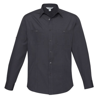 Mens charcoal corporate or everyday smart shirt, easy care and easy iron UPF rated Biz Collection S306ML Bondi Mens Long Sleeve Shirt