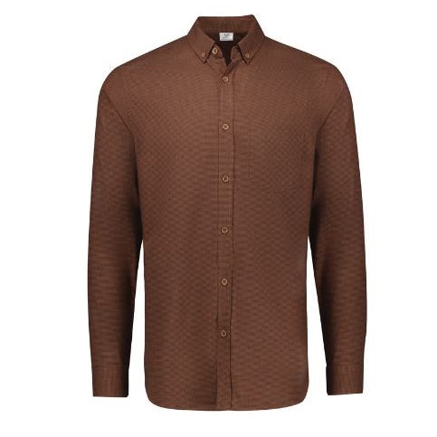 Rust brown mens easy fit Button down collar Curved hem and chest pocket Biz Collection S421ML Mens Soul Long Sleeve Shirt