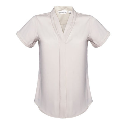 Ivory cream colour button down corporate wardrobe stretch shirt Biz Collection S628LS Madison Ladies Short Sleeve Blouse