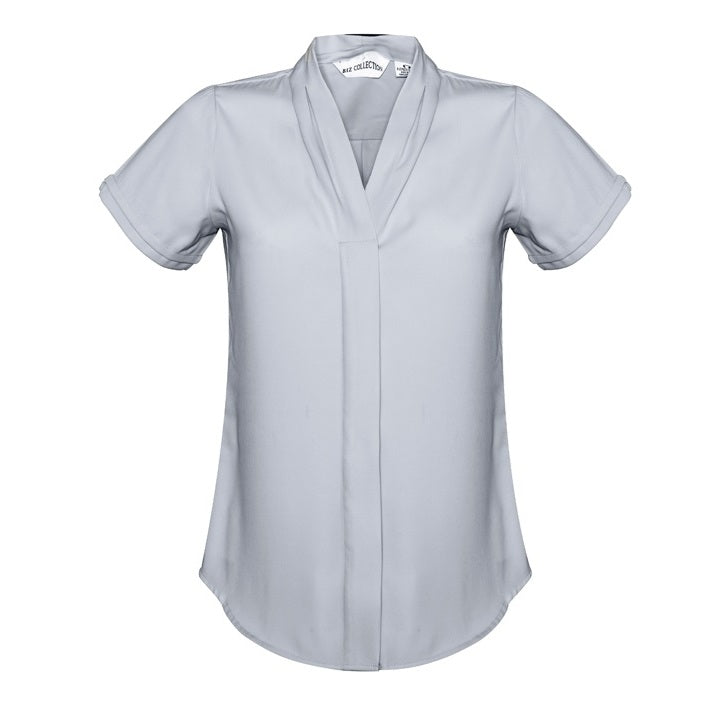 Biz Collection S628LS Madison Ladies Short Sleeve Blouse - Silver Mist - Front View