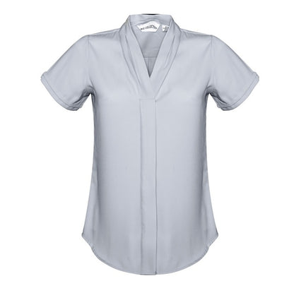 Silver long length professional  button down soft shirt Biz Collection S628LS Madison Ladies Short Sleeve Blouse