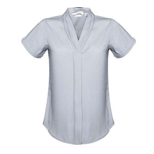Silver long length professional  button down soft shirt Biz Collection S628LS Madison Ladies Short Sleeve Blouse