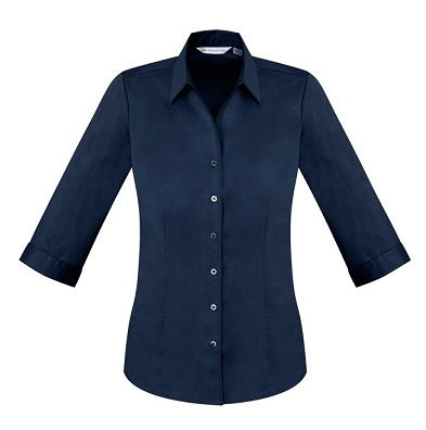 Navy blue stylish semi fitted Biz Collection S770LT Monaco Ladies 3/4 Shirt