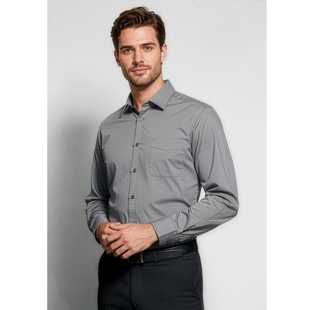 Biz Collection S770ML Monaco Mens L/S Shirt - Platinum - Alternative Front View