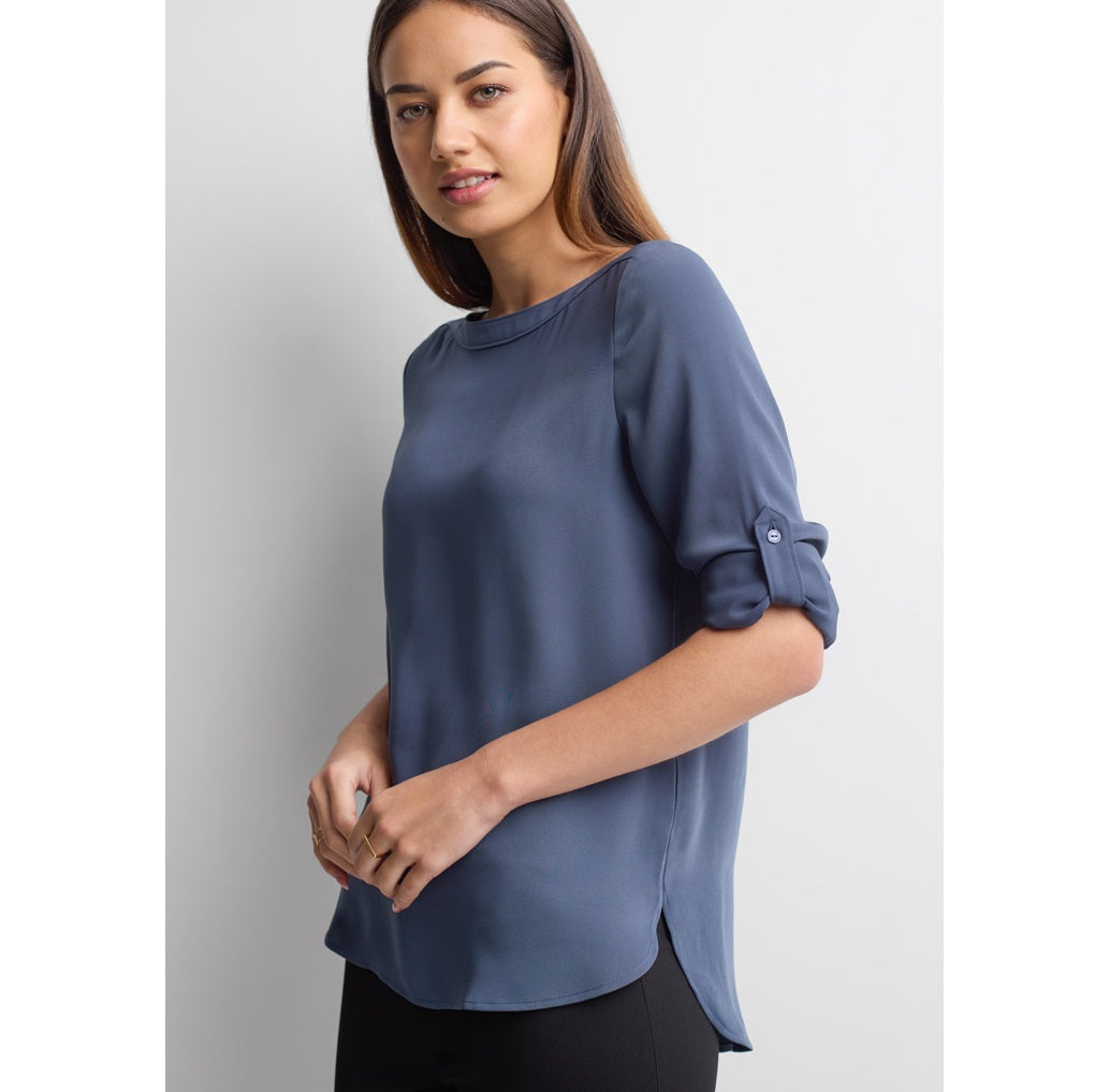 Biz Collection S828LL Womens Madison Boatneck Top - Storm Blue - Alternative Front View