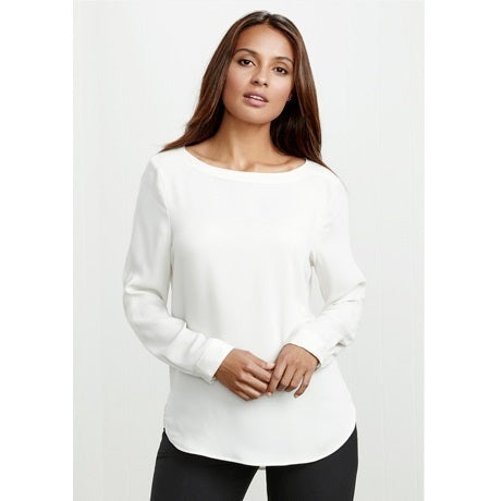Biz Collection S828LL Womens Madison Boatneck Top - White - Front View
