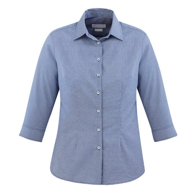 Womens french blue premium cotton button down business everyday workwear flattering semi fitted Biz Collection S910LT Jagger Ladies 3/4 sleeve Shirt