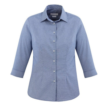 Womens french blue premium cotton button down business everyday workwear flattering semi fitted Biz Collection S910LT Jagger Ladies 3/4 sleeve Shirt