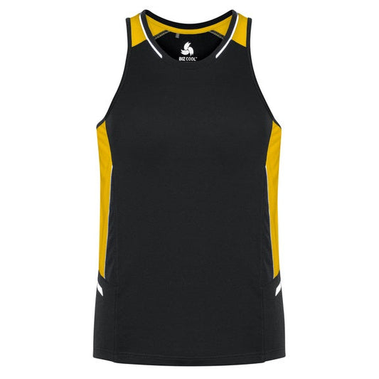 Mens black with gold gym singlet breathable quick drying UPF rated Biz Collection SG702M Mens Renegade Singlet