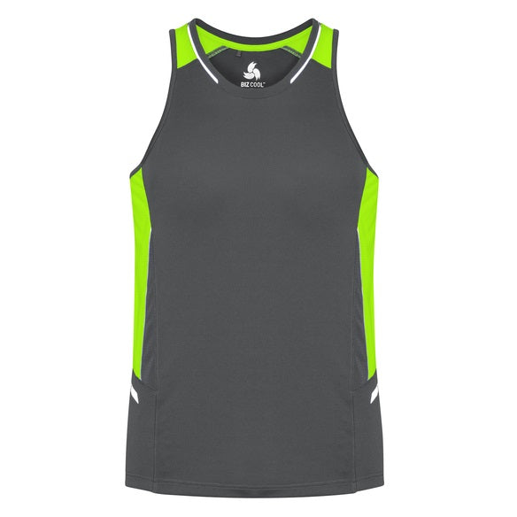 Biz Collection SG702M Mens Renegade Singlet - Grey/Fluoro Lime - Alternative Front View