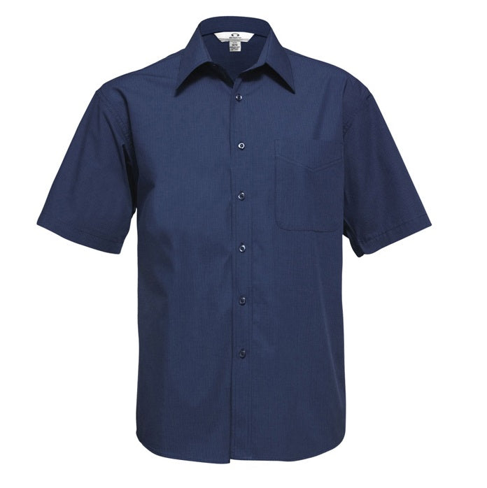 Biz Collection SH817 Micro Check Mens Short Sleeve Shirt - Navy - Front View