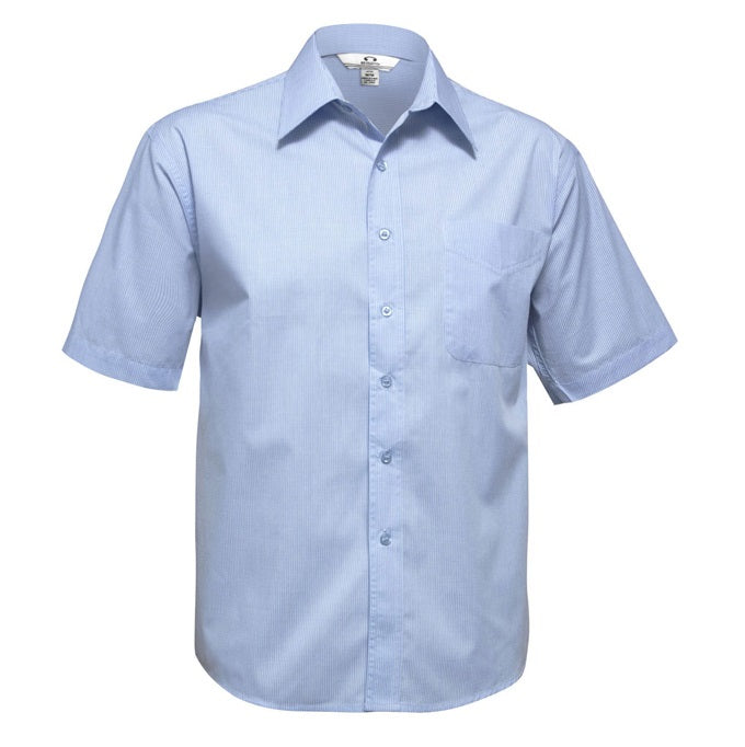 Biz Collection SH817 Micro Check Mens Short Sleeve Shirt - Sky - Front View