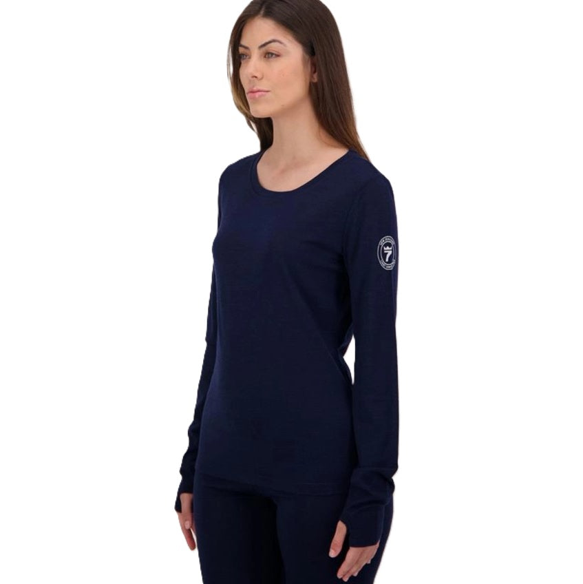 Line 7 SL7W19111W Women's Merino L/S Crew Baselayer - Navy - Angled View