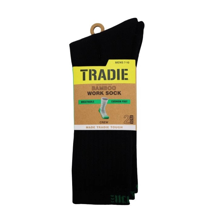 Tradie SMT4102SJ Mens 2pk Bamboo Ribbed Crew - Black - Packaging View