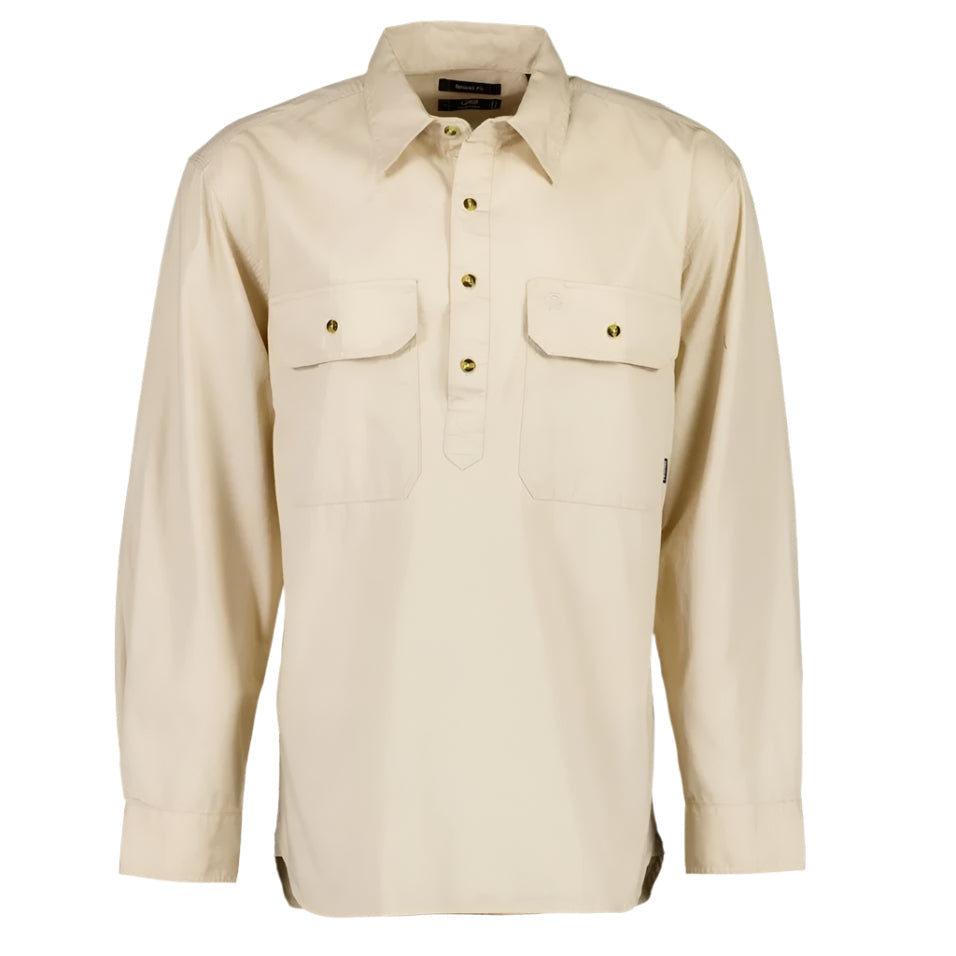 Swanndri SS18217M Bendigo Half Placket Long Sleeve Shirt - Bone - Front View