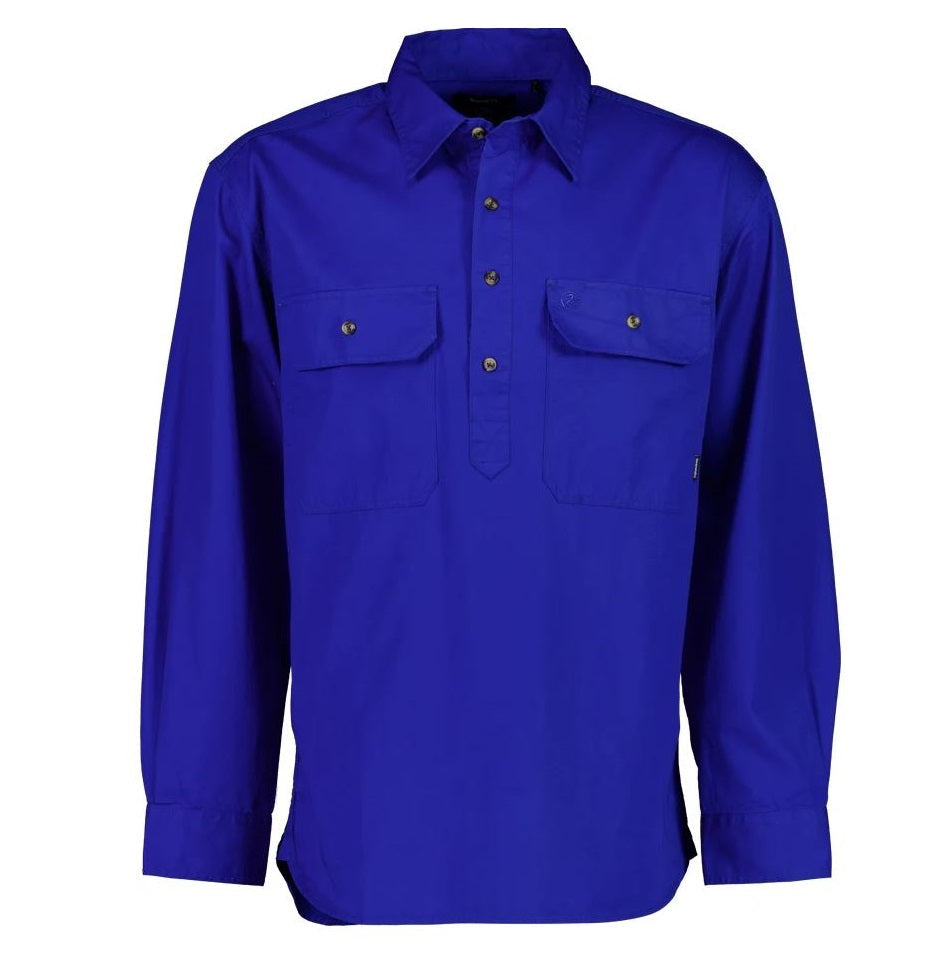 Swanndri SS18217M Bendigo Half Placket Long Sleeve Shirt - Cobalt Blue - Front View
