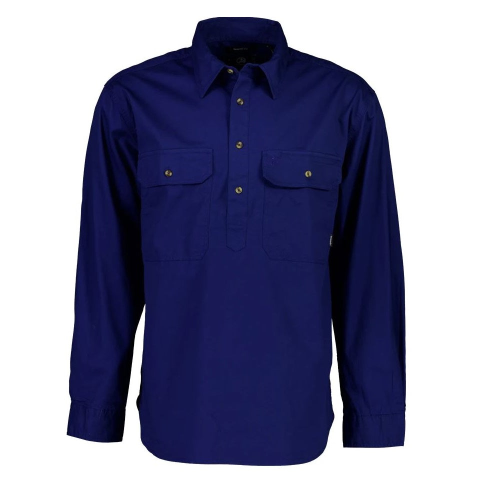 Swanndri SS18217M Bendigo Half Placket Long Sleeve Shirt - Navy - Alternative Front View