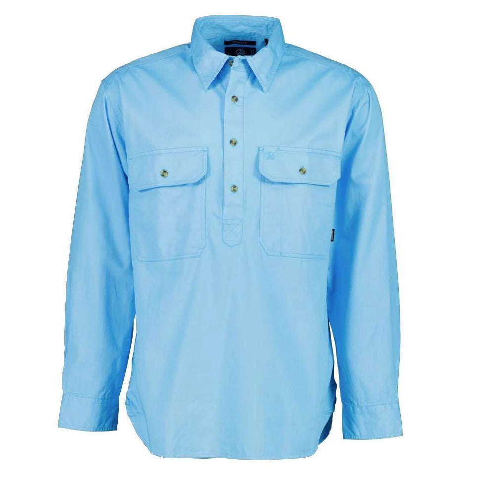 Swanndri SS18217M Bendigo Half Placket Long Sleeve Shirt - Sky Blue - Alternative Front View