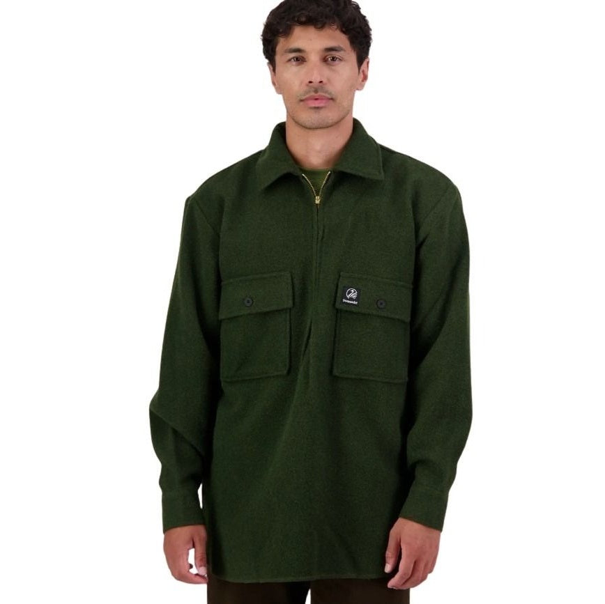 Man wearing a green jacket on a white background