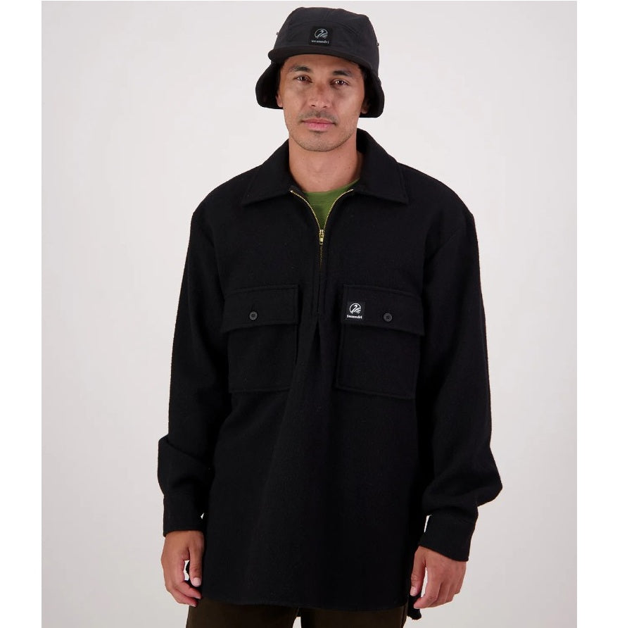 Swanndri SSD0107 Mens Ranger Wool Zip Front Bushshirt - Black - Front View