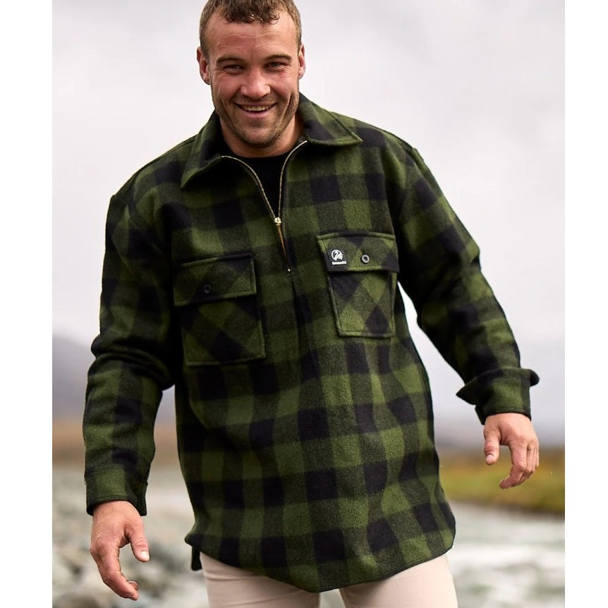 Swanndri SSD0107 Mens Ranger Wool Zip Front Bushshirt - Olive/Black - Lifestyle