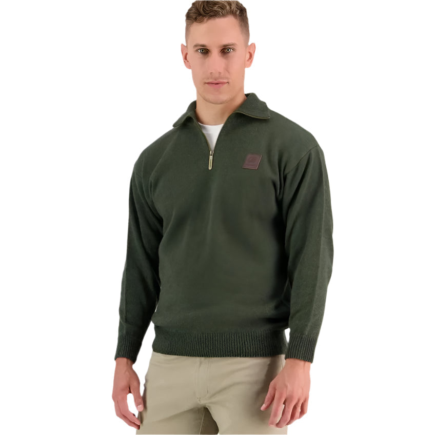 Swanndri SSD2446D Mens Mariner Wool Zip Neck Sweater - Forest Green - Alternative Front View