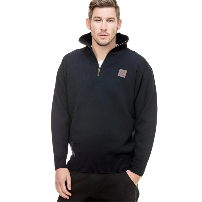 Swanndri SSD2446D Mens Mariner Wool Zip Neck Sweater - Navy - Alternative Front View