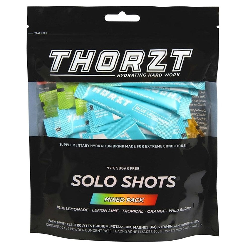 Thorzt SSSFMIX 99% Sugar Free Solo Shots – 50 Shot Pack - Mixed Flavours - Mixed Flavour Pack Front View