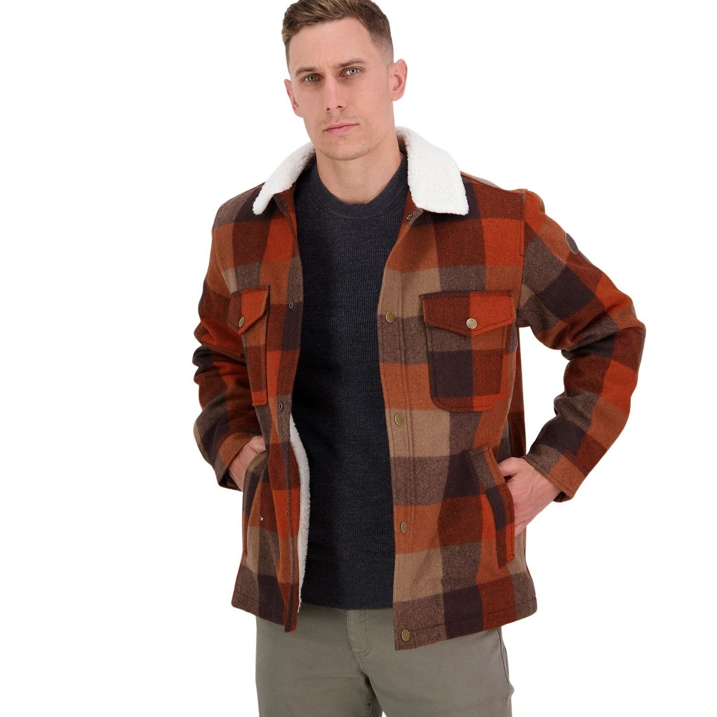 Brown Autumn coloured winter warm Swanndri SW204044M  Mens Kaituna Sherpa Lined Jacket