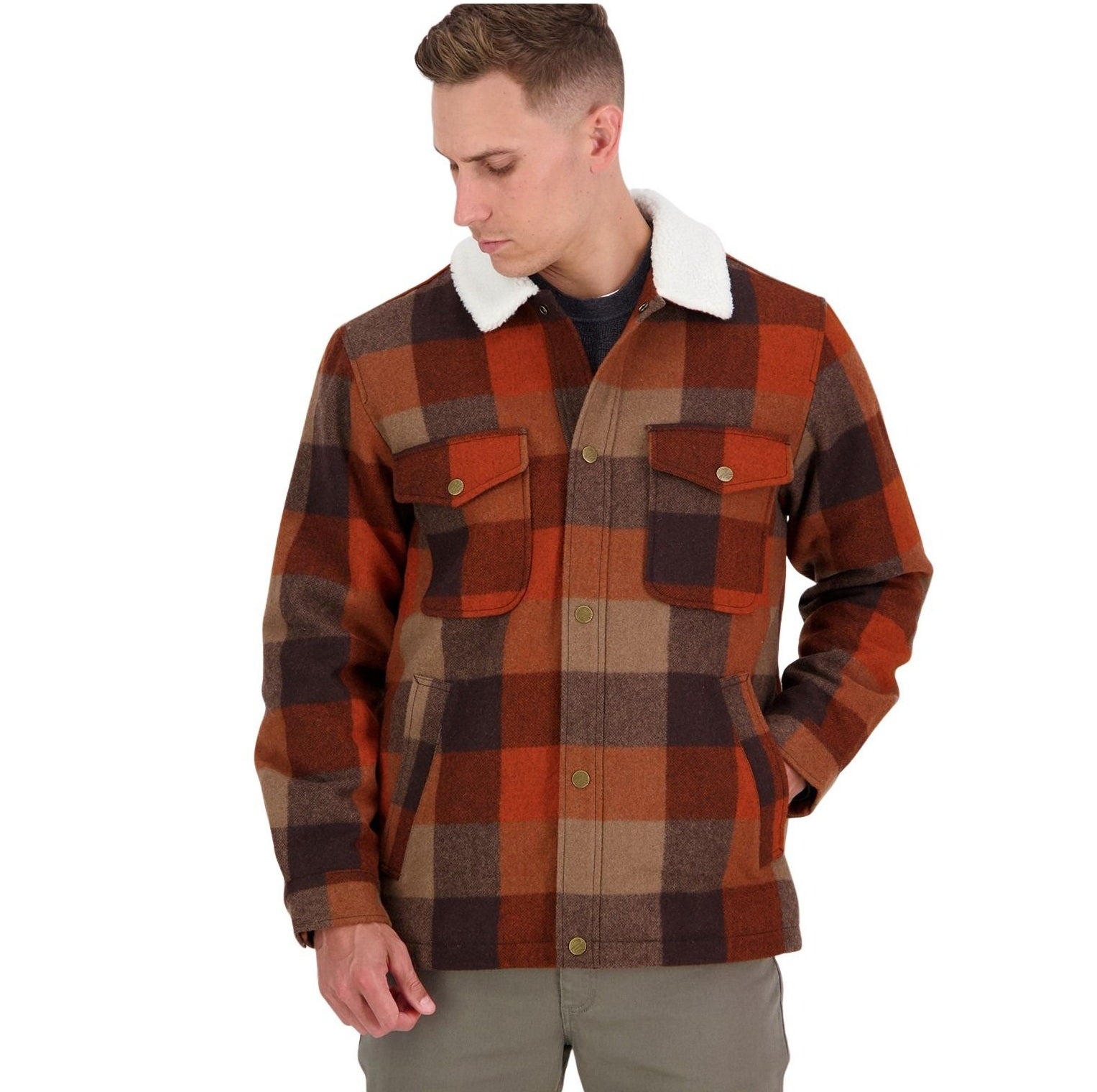Swanndri SW204044M Mens Kaituna Sherpa Lined Jacket - Autumn Check - Angled View