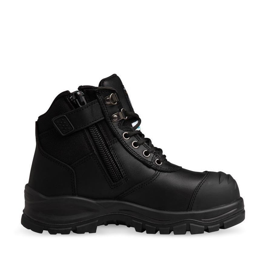 Womens black supportive heavy duty dependable protection, construction site, warehouse, heavy industry, composite safety boot, women's work boots, industrial safety footwear, heat resistant work boots, zip safety boots, leather safety boots, composite toe boots, slip resistant work boots, Australian safety boots, heavy duty work footwear