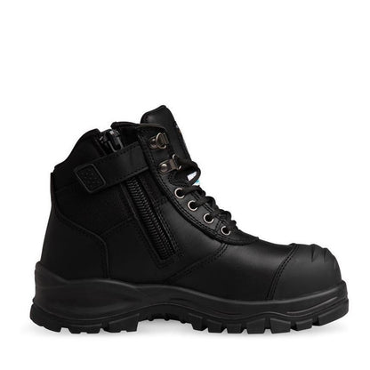 Womens black supportive heavy duty dependable protection, construction site, warehouse, heavy industry, composite safety boot, women's work boots, industrial safety footwear, heat resistant work boots, zip safety boots, leather safety boots, composite toe boots, slip resistant work boots, Australian safety boots, heavy duty work footwear