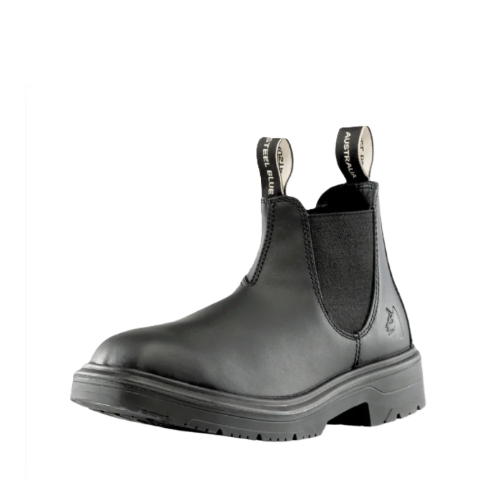 Mens black leather premium quality extra comfort sole Steel Blue 310941 Hobart Square Toe Non-Safety Elastic Sided Boots