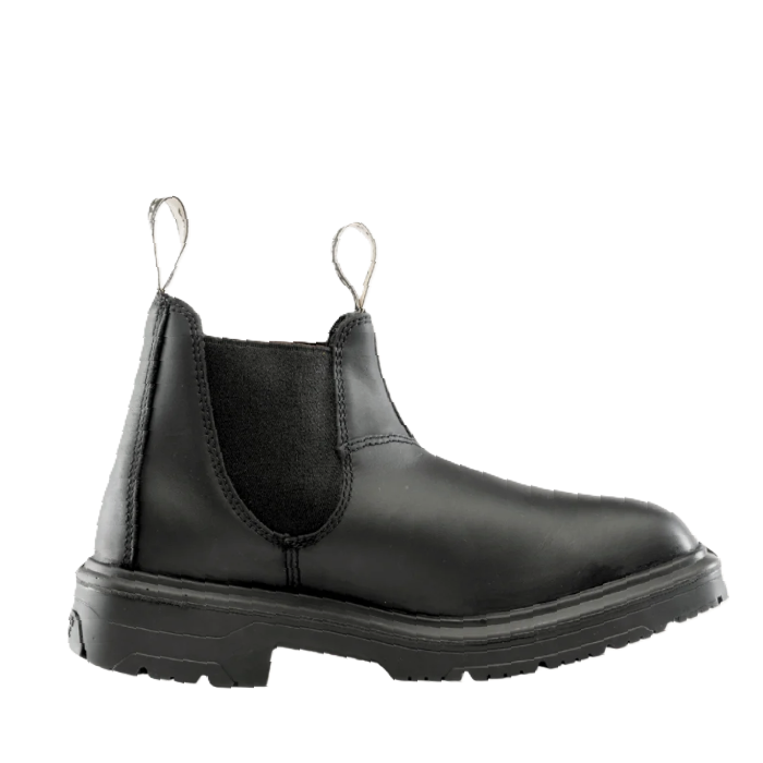 Mens black premium leather Chelsea workboot Steel Blue 310941 Hobart Square Toe Non-Safety Elastic Sided Boots