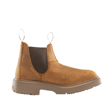 Mens premium Leather distressed brown tan slip on Steel Blue 310941 Hobart Square Toe Non-Safety Elastic Sided Boots