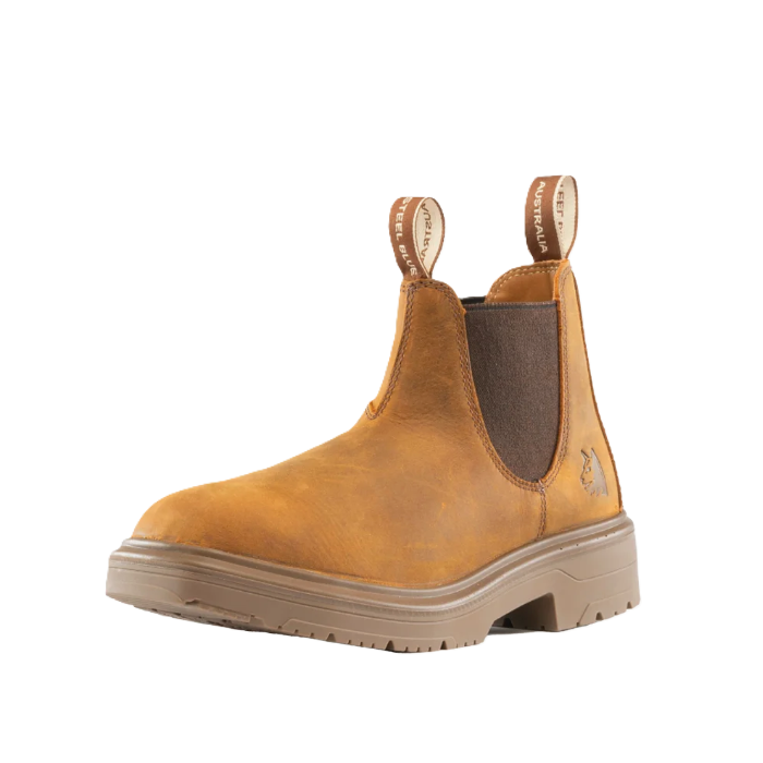 mens classic premium distressed brown tan lug sole Steel Blue 310941 Hobart Square Toe Non-Safety Elastic Sided Boots