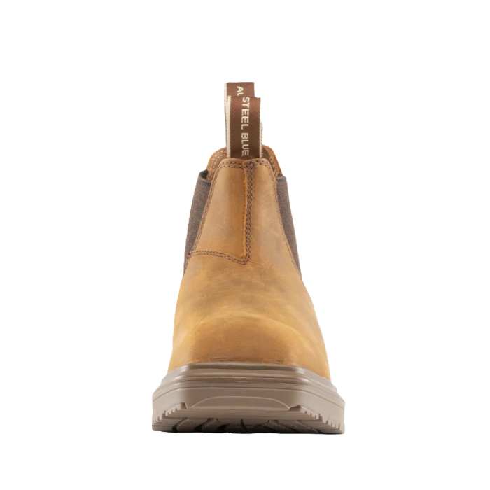 Mens tan distressed brown anti static workplace boot Steel Blue 310941 Hobart Square Toe Non-Safety Elastic Sided Boots